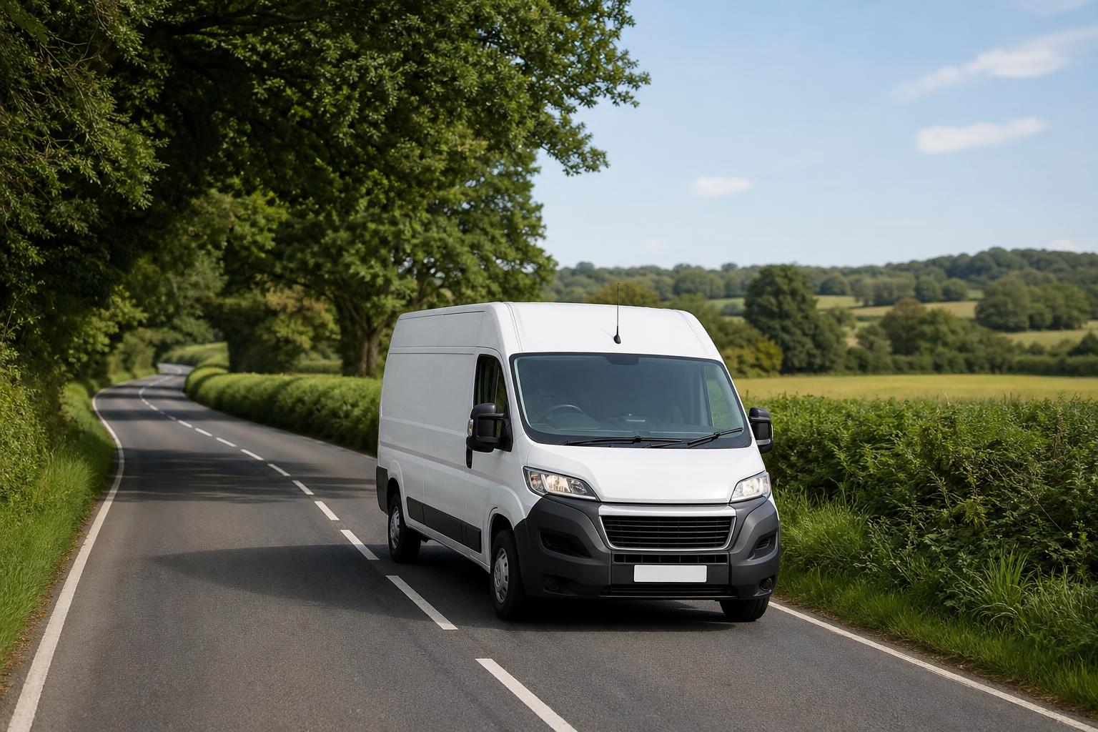 Rental van parked on a residential road in Fair Oak
